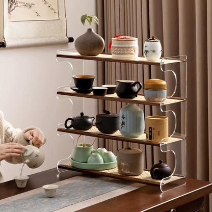 Elegant 4 Tier Versatile Usage Acrylic Wood Desktop Storage Shelf