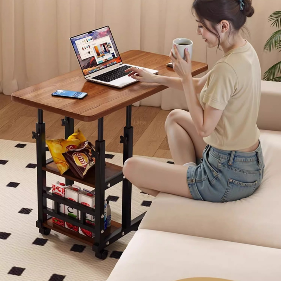 Adjustable Height Smooth Mobility Side Table with Lockable Wheels
