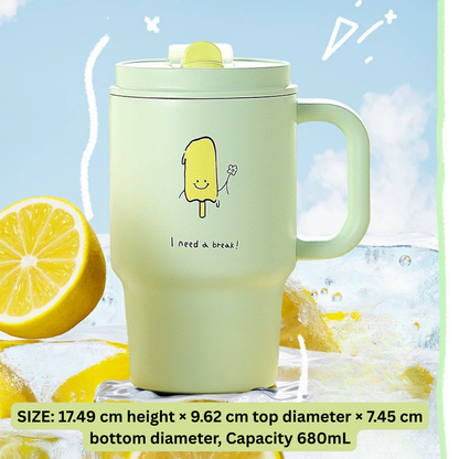 Premium Ceramic Steel Dual-Sip Insulated Cup - 680mL