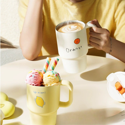 Premium Ceramic Steel Dual-Sip Insulated Cup - 680mL