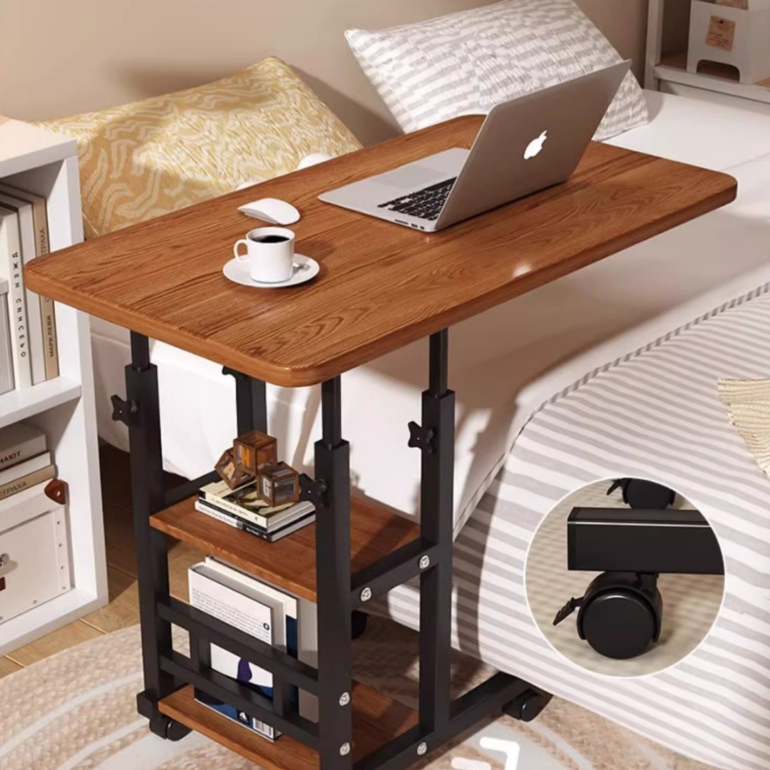 Adjustable Height Smooth Mobility Side Table with Lockable Wheels