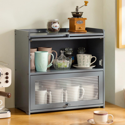 Double Layer Modern Acrylic Door Bamboo Storage Cabinet