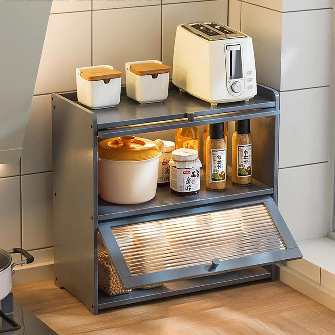 Double Layer Modern Acrylic Door Bamboo Storage Cabinet