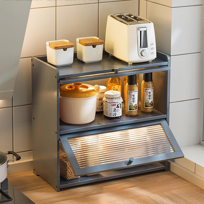 Double Layer Modern Acrylic Door Bamboo Storage Cabinet