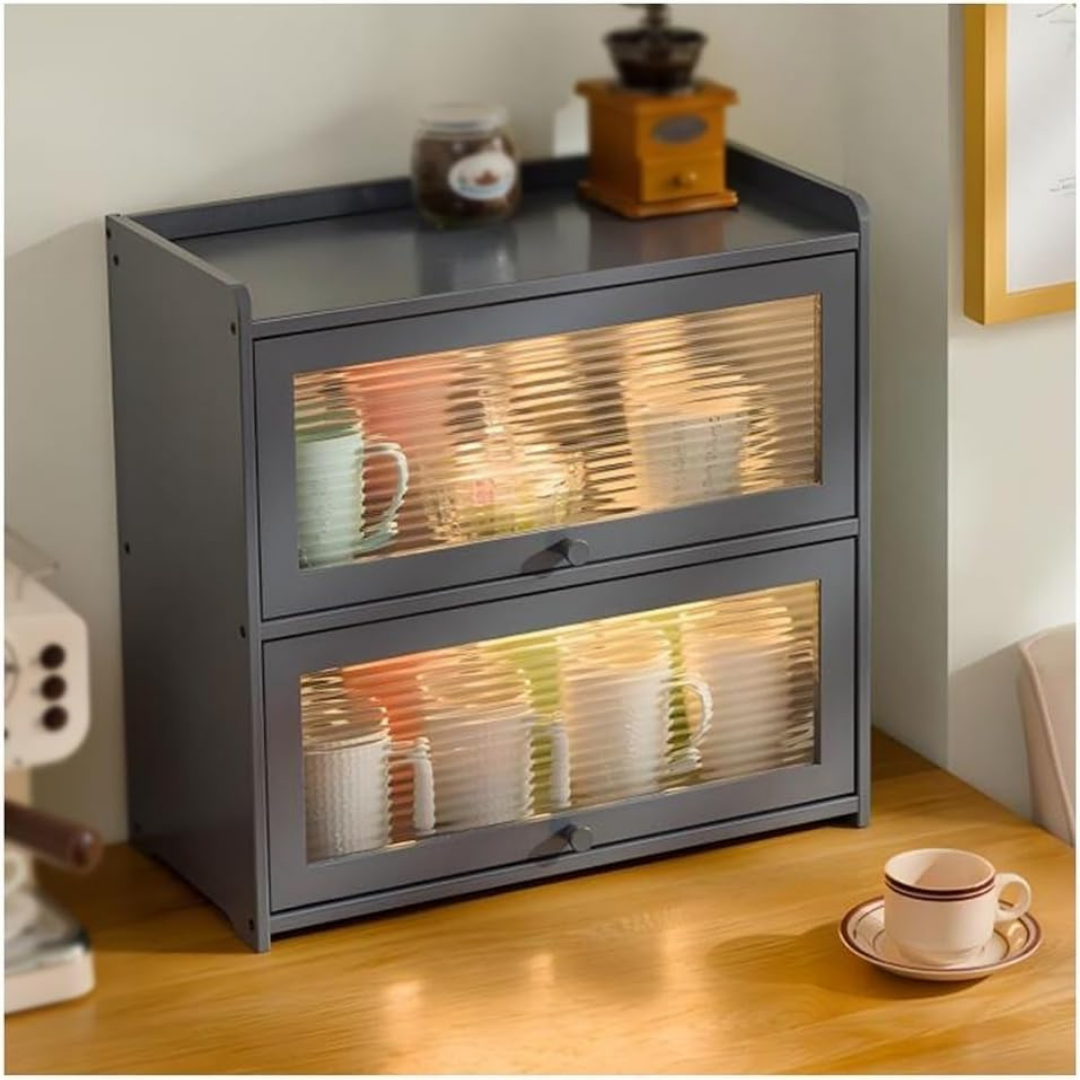 Double Layer Modern Acrylic Door Bamboo Storage Cabinet