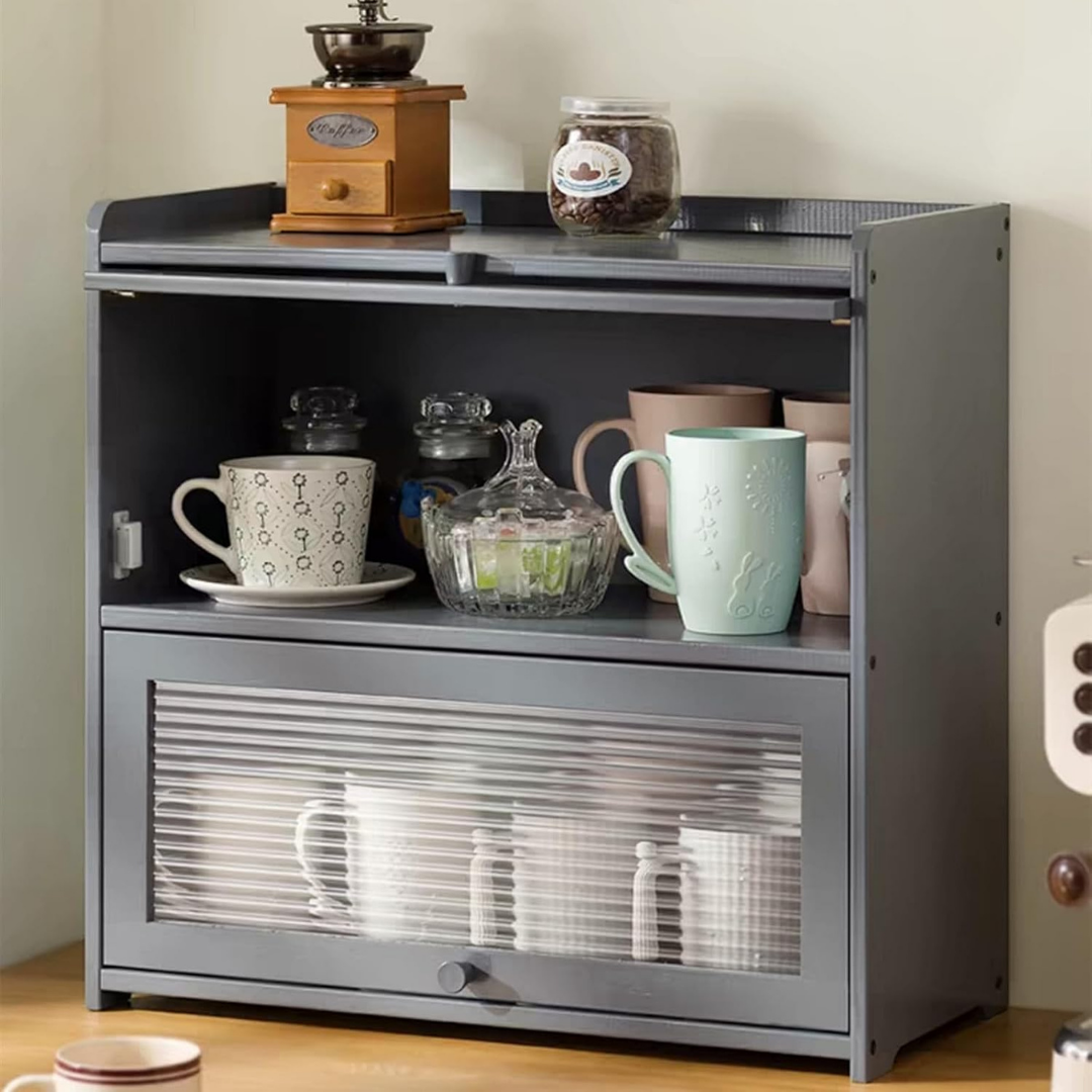 Double Layer Modern Acrylic Door Bamboo Storage Cabinet