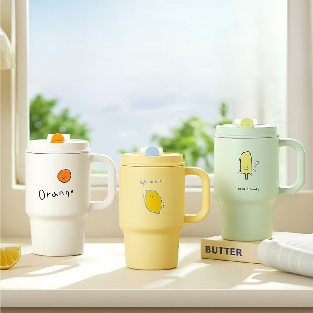 Premium Ceramic Steel Dual-Sip Insulated Cup - 680mL