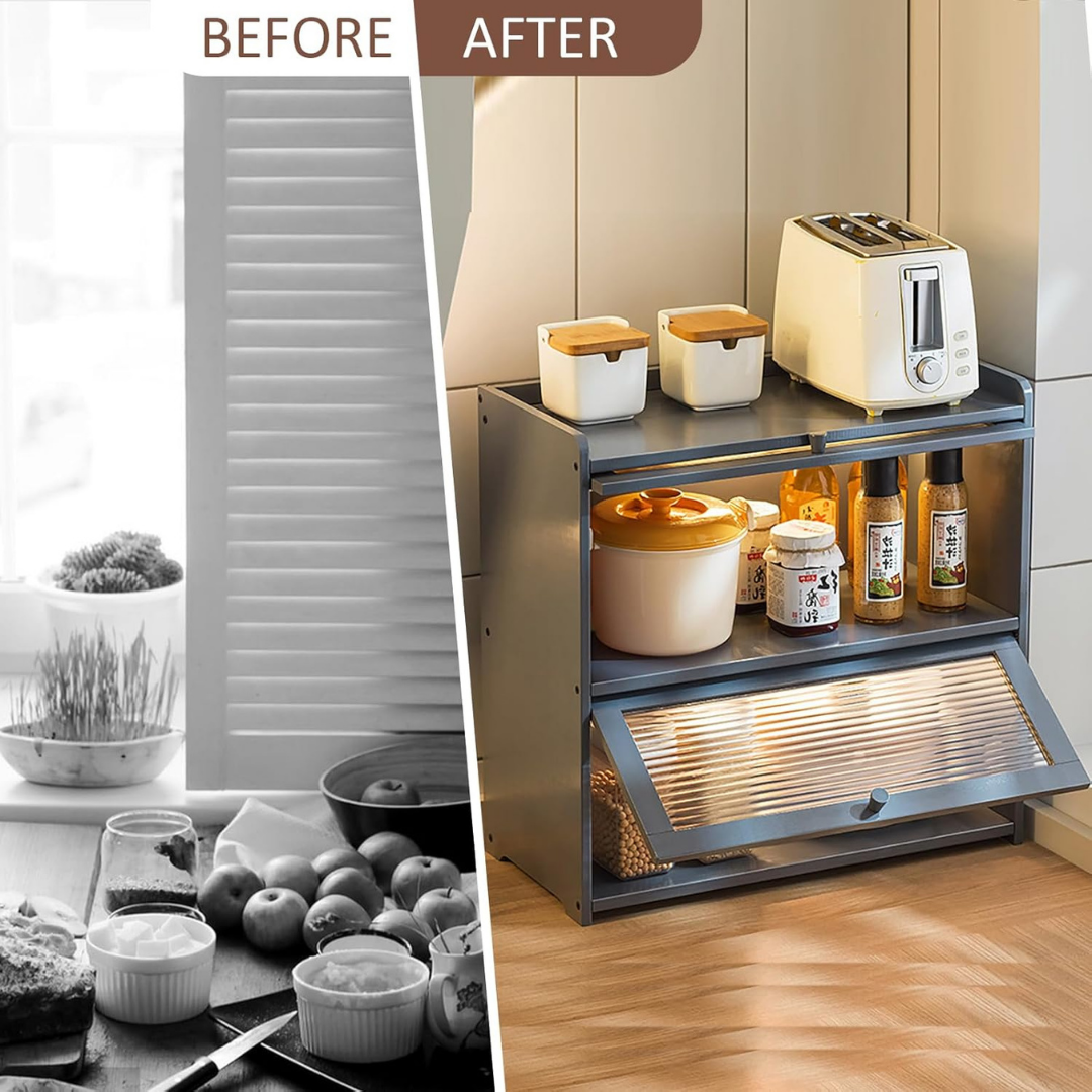 Double Layer Modern Acrylic Door Bamboo Storage Cabinet