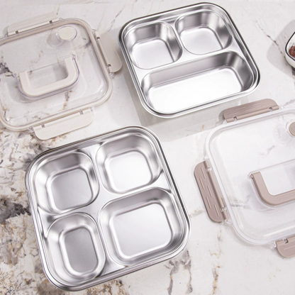 Multi Compartment Stainless Steel Airtight Lunch Box with Lid