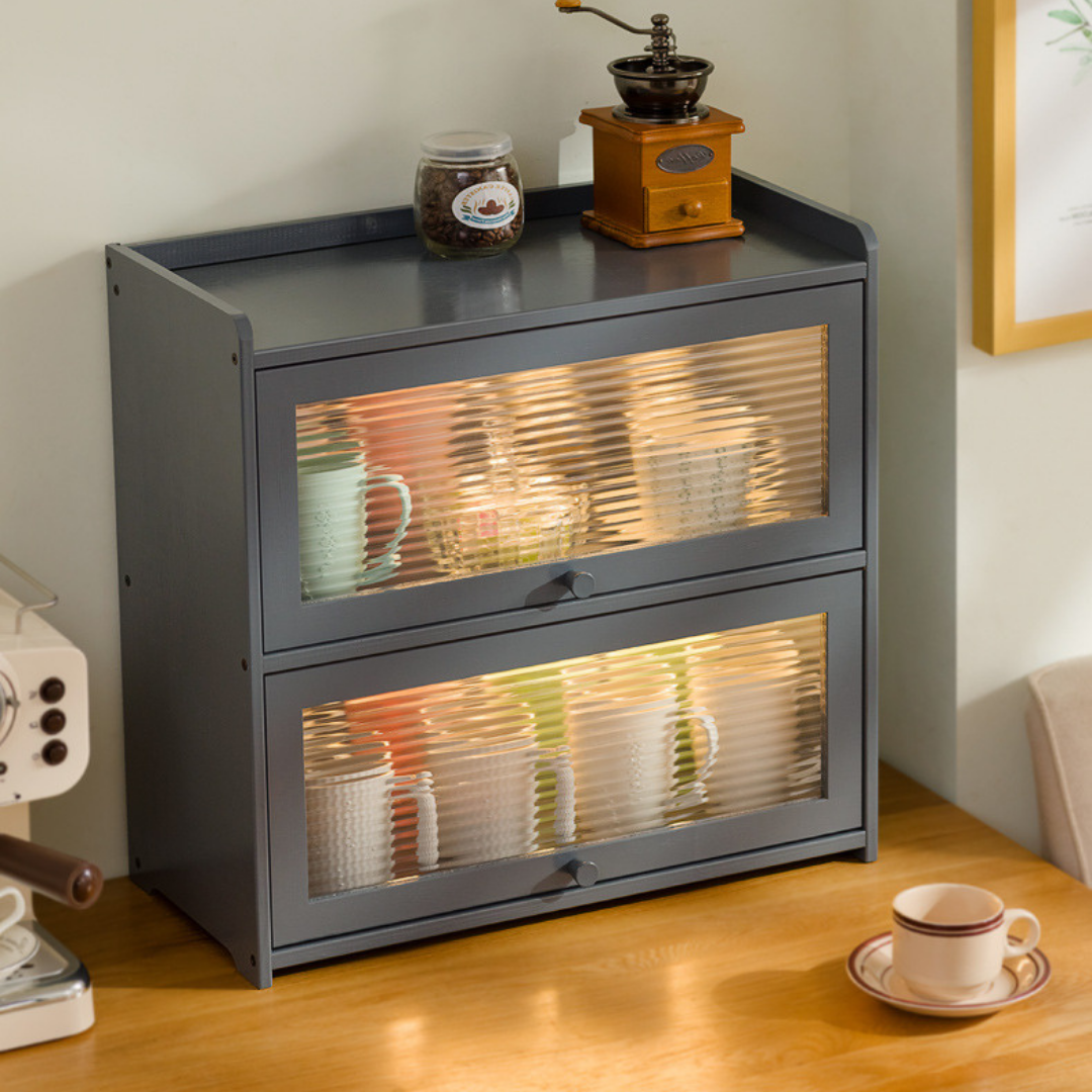 Double Layer Modern Acrylic Door Bamboo Storage Cabinet