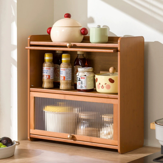 2-Tier Bamboo Acrylic Multipurpose Storage Cabinet with Translucent Flip Door