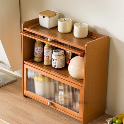 2-Tier Bamboo Acrylic Multipurpose Storage Cabinet with Translucent Flip Door