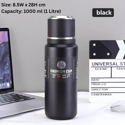 Premium Stainless Steel Thermo Vacuum Flask Bottle 800ML Insulated Cup (Black)