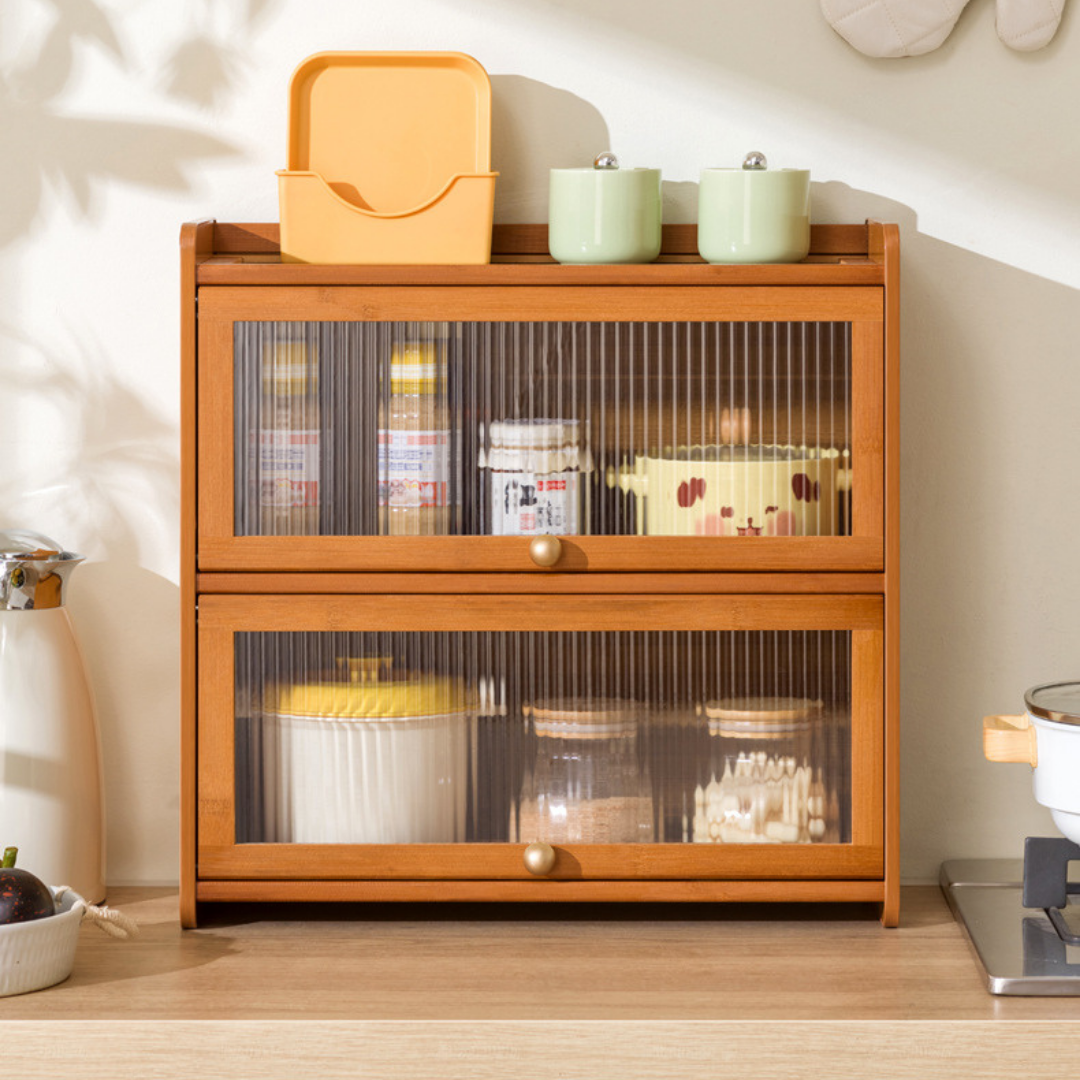 2-Tier Bamboo Acrylic Multipurpose Storage Cabinet with Translucent Flip Door