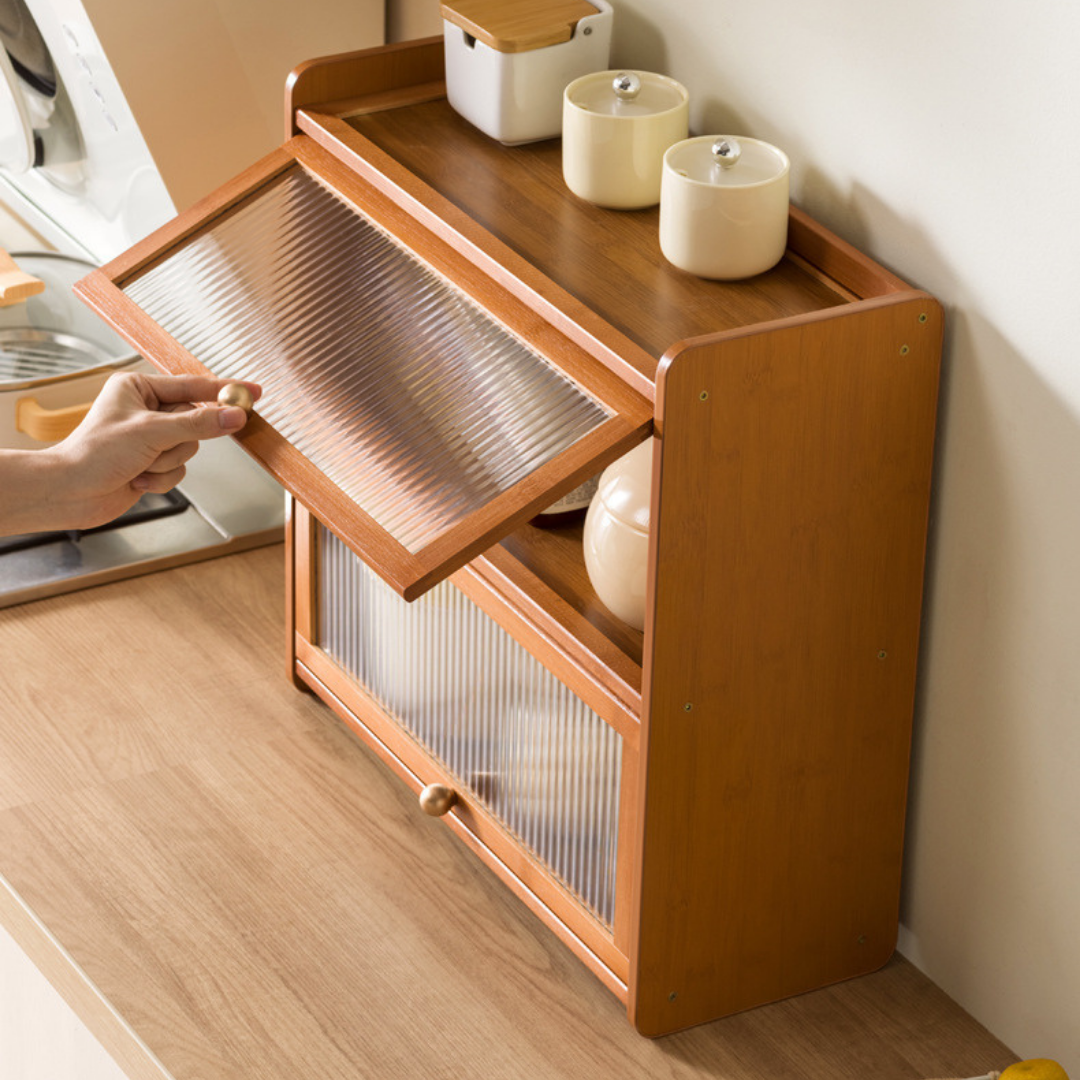 2-Tier Bamboo Acrylic Multipurpose Storage Cabinet with Translucent Flip Door