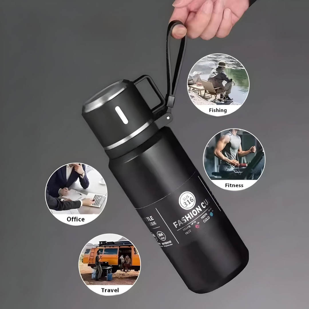 Premium Stainless Steel Thermo Vacuum Flask Bottle 800ML Insulated Cup (Black)