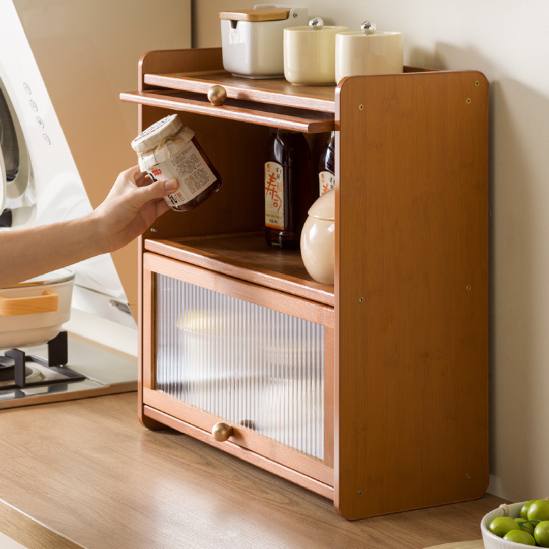 2-Tier Bamboo Acrylic Multipurpose Storage Cabinet with Translucent Flip Door