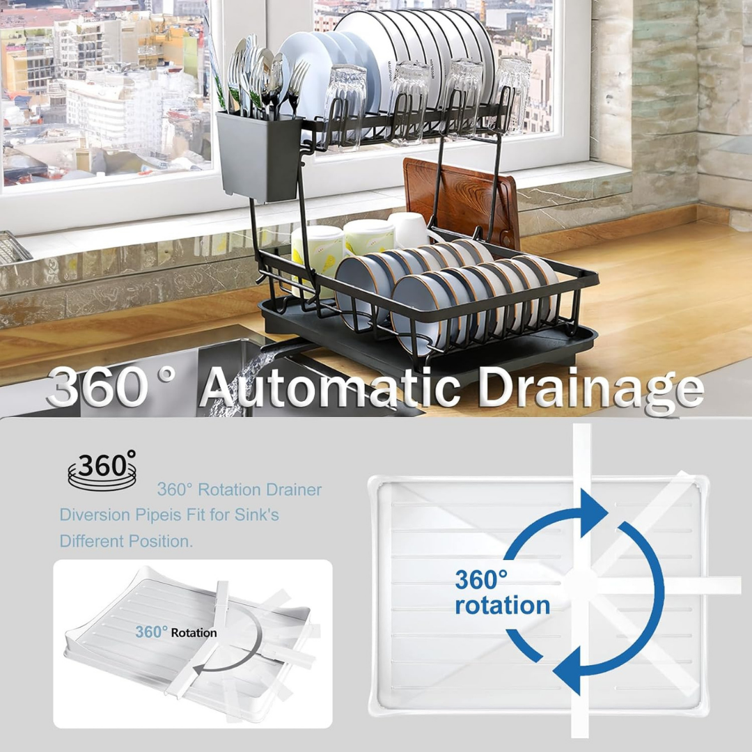 2-Tier Space-Saving Kitchen Dish Drainer Rack