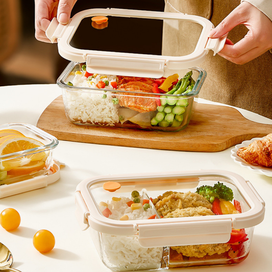 Borosilicate Glass 4-Side Locking Clips Leakproof Lunch Container 1100ml