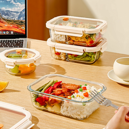 Borosilicate Glass 4-Side Locking Clips Leakproof Lunch Container 1100ml