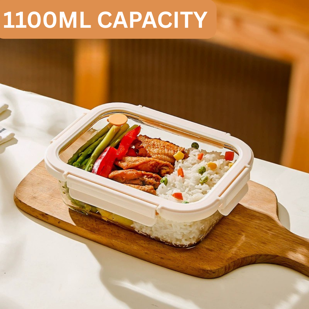 Borosilicate Glass 4-Side Locking Clips Leakproof Lunch Container 1100ml