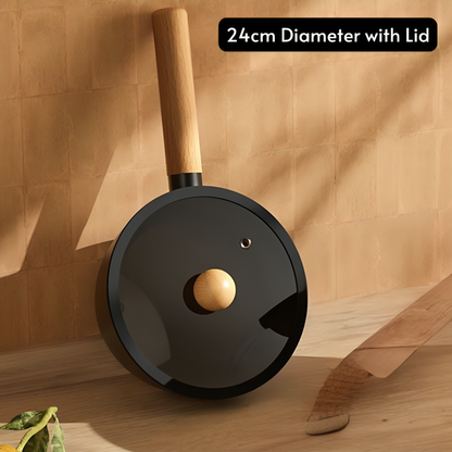 Non-Stick Wooden Handle Frying Pan with Lid