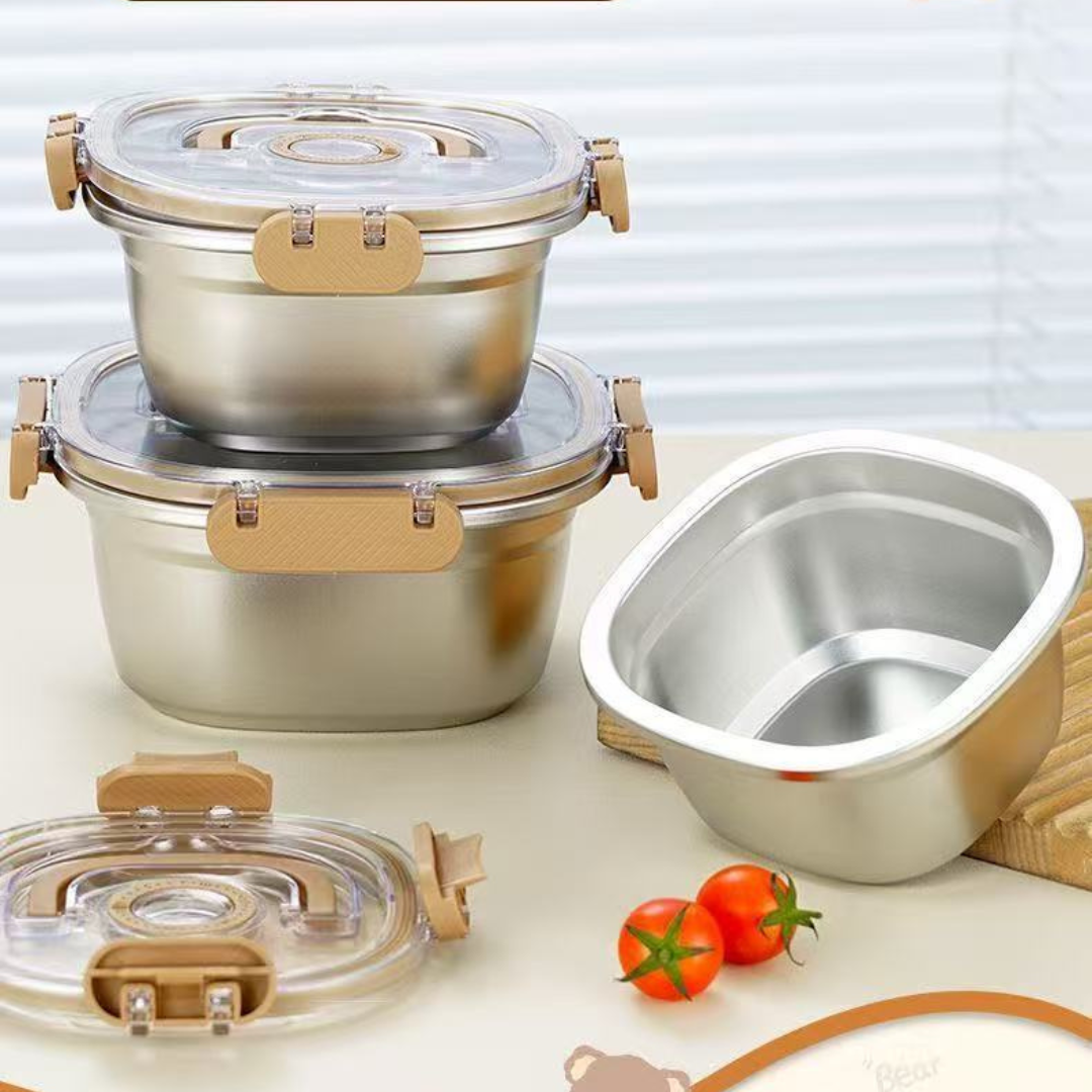 Stainless Steel Leak-Proof Locking Lids Food Storage Container Set with Timer (Set of 3)