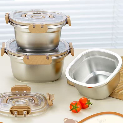 Stainless Steel Leak-Proof Locking Lids Food Storage Container Set with Timer (Set of 3)