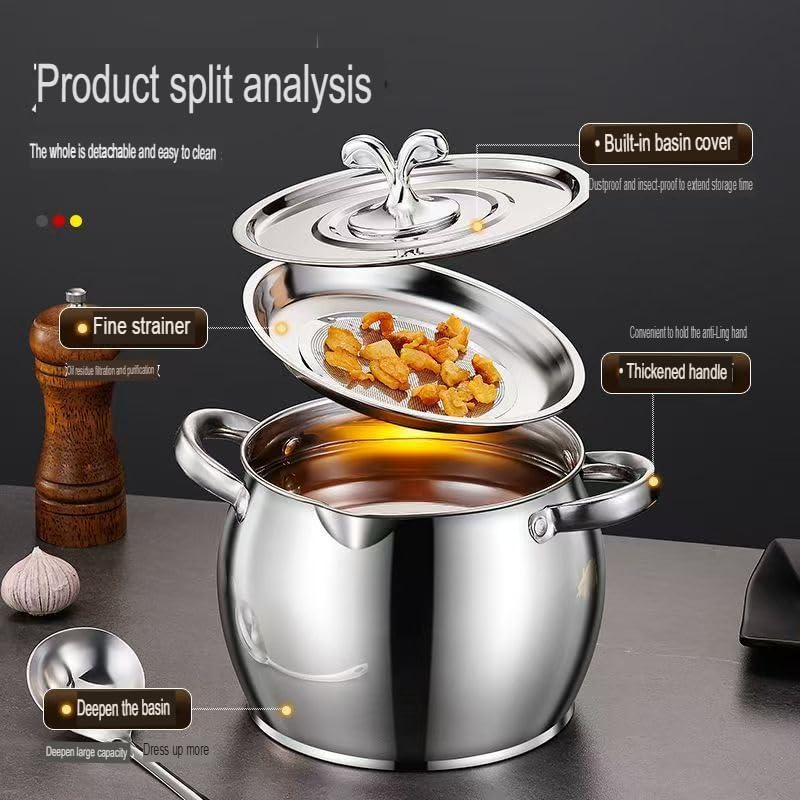 Premium Stainless Steel Oil Storage Pot with Filter 4 Litre