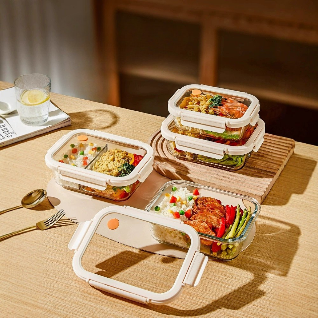 Borosilicate Glass 4-Side Locking Clips Leakproof Lunch Container 1100ml