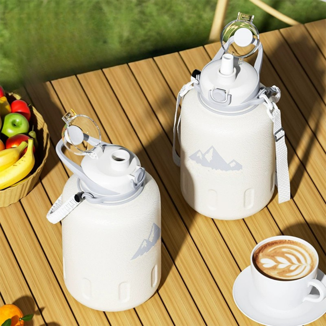 Elegant White Dual Drinking Vacuum Insulated Thermos Bottle - 1500ML