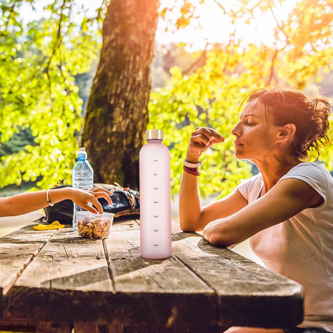 Motivational Water Bottle with Time Marker Leakproof - 1000ml Capacity