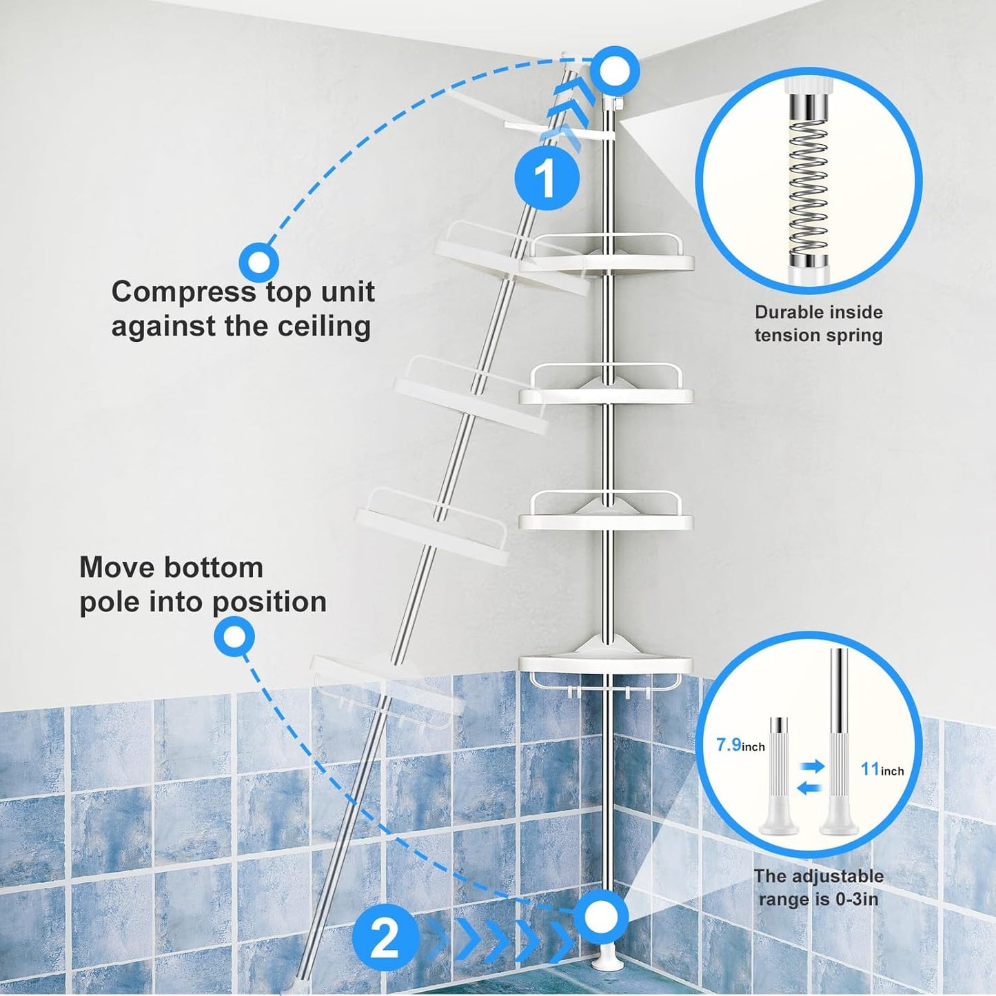 Multipurpose Bathroom Corner Adjustable Storage Rack - 4 Tier 310 cm