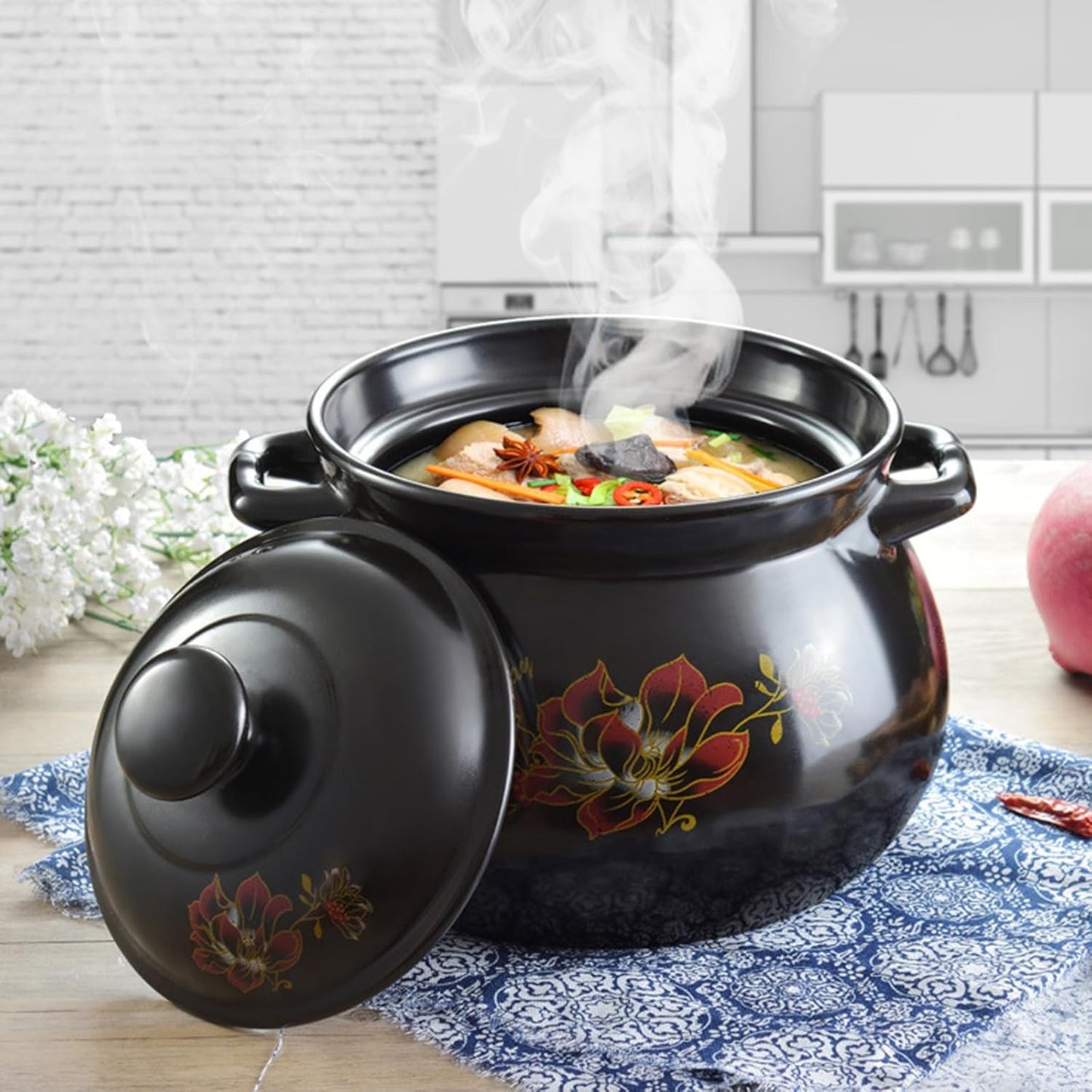 Ceramic Casserole Pot – Round Stoneware with Dual Handles