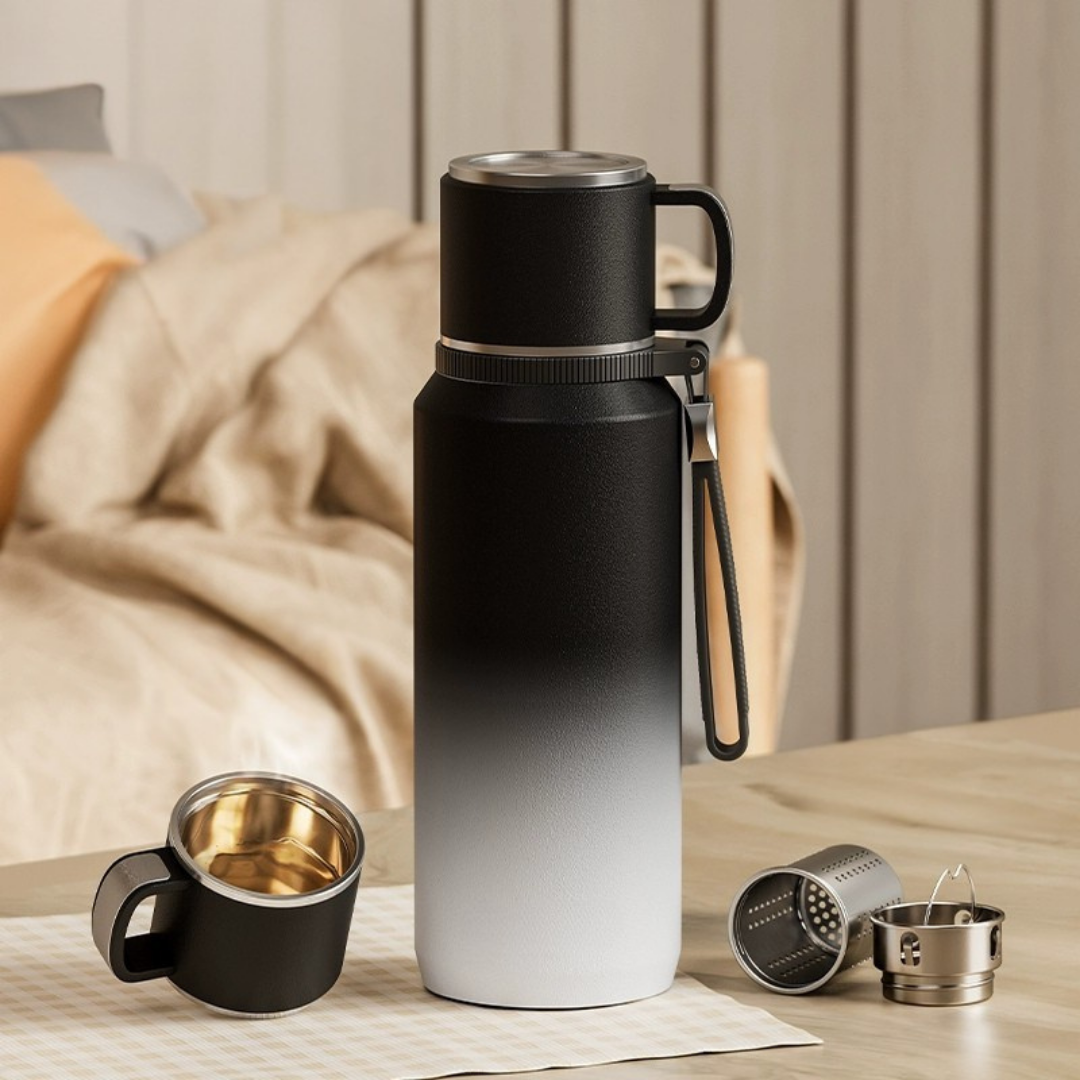 Stainless Steel Dual Lid Leak-Proof Insulated Thermos Cup – 1000ML