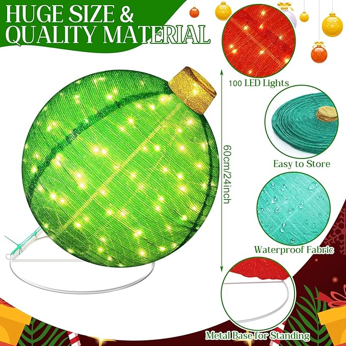 3D Lighted Pop Up Festive Outdoor Decoration Ball Set - 24 Inch