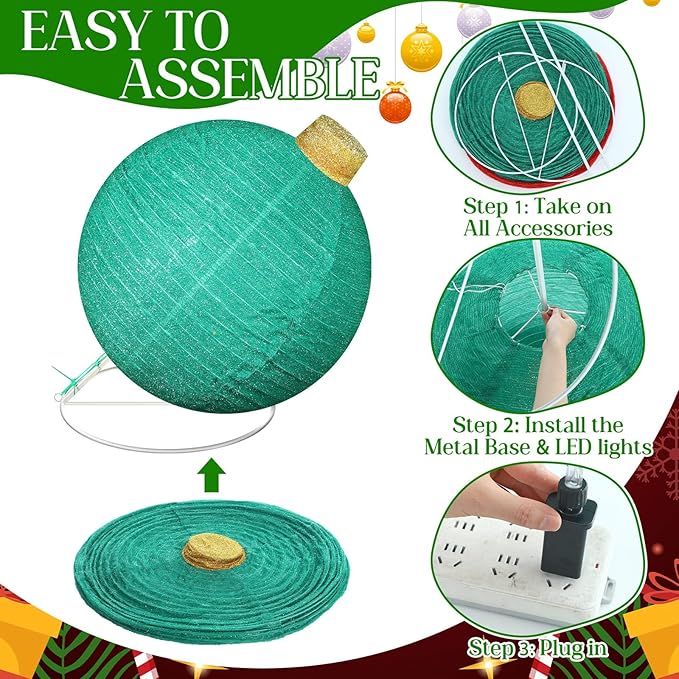 3D Lighted Pop Up Festive Outdoor Decoration Ball Set - 24 Inch