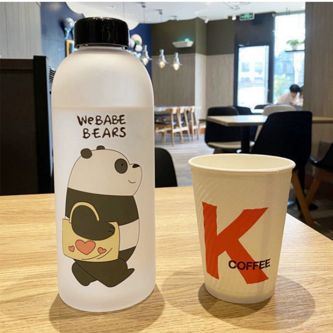 Cute Bear Straw Sports Water Bottle – Portable Frosted 1000ml Capacity