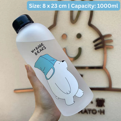 Cute Bear Straw Sports Water Bottle – Portable Frosted 1000ml Capacity