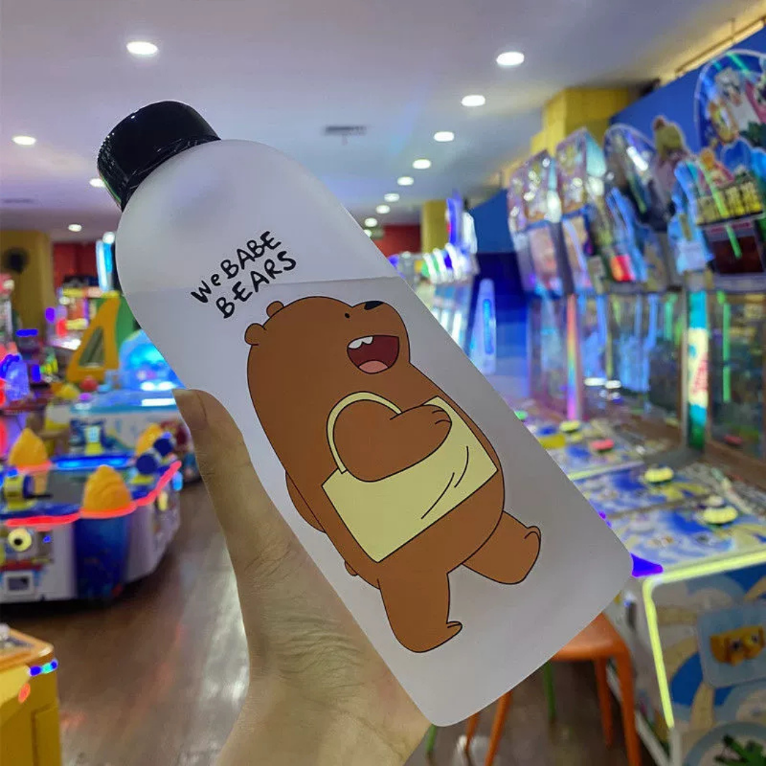 Cute Bear Straw Sports Water Bottle – Portable Frosted 1000ml Capacity