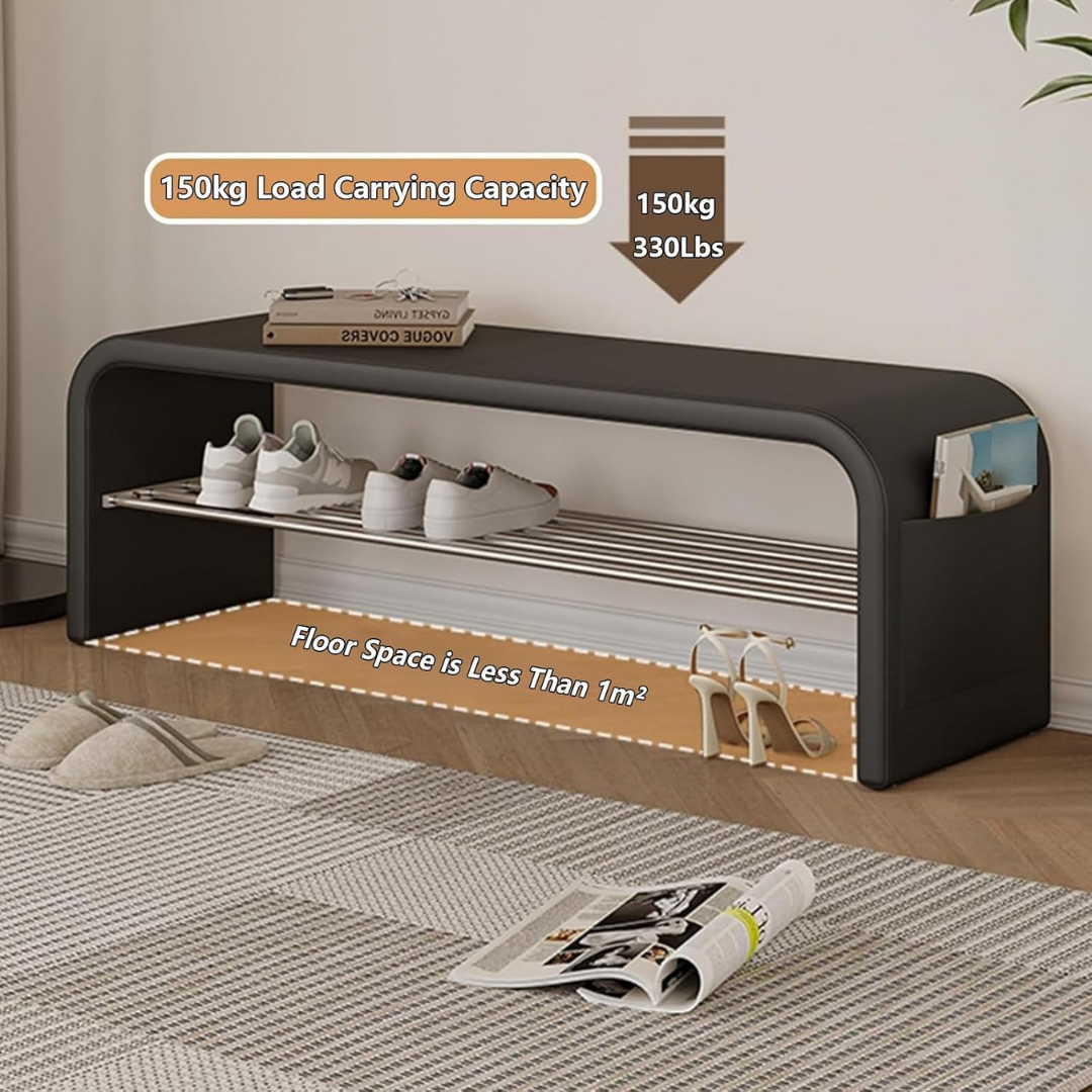 2-Tier Modern PU Leather Shoe Bench with Hidden Pocket