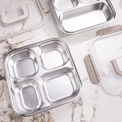 Multi Compartment Stainless Steel Airtight Lunch Box with Lid