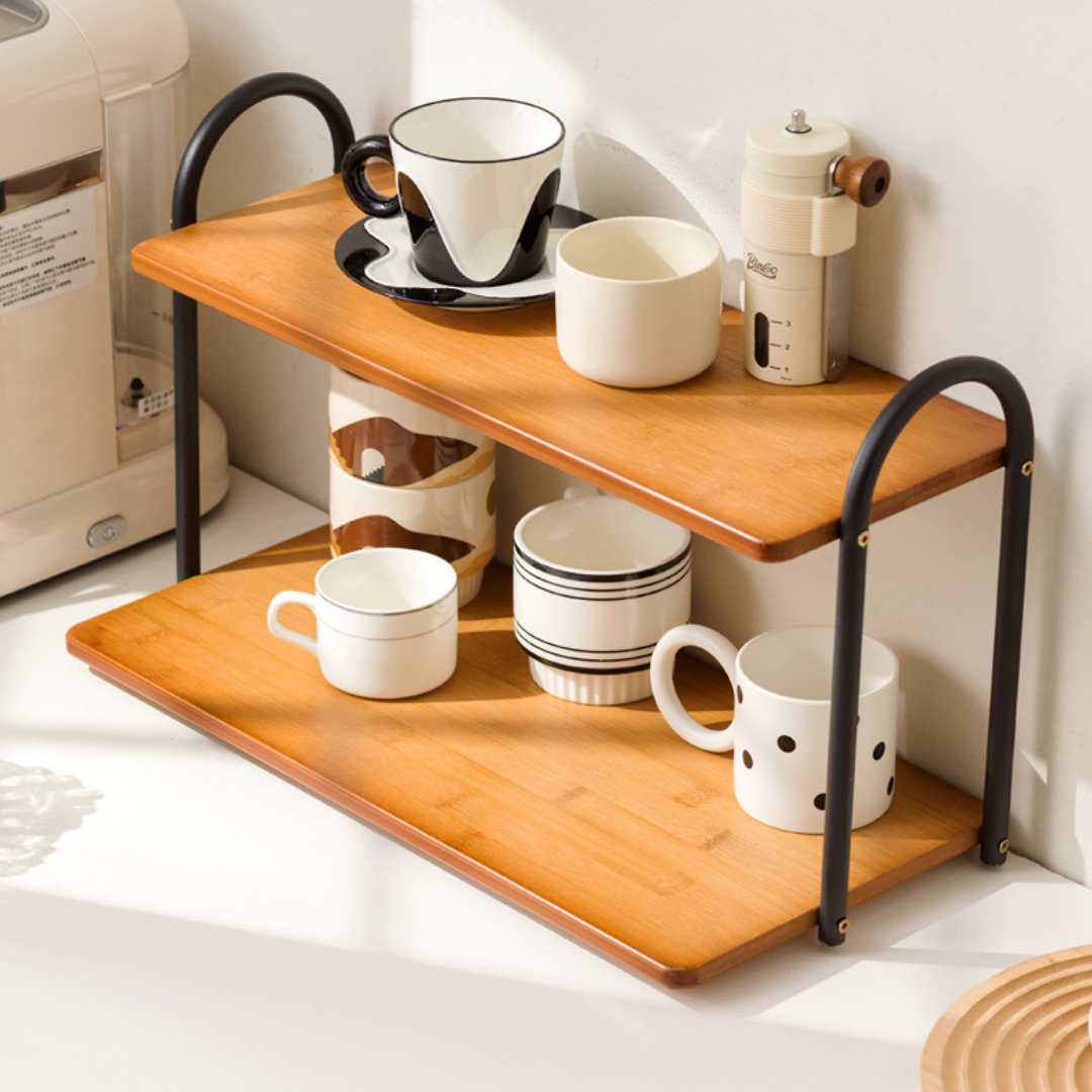 Premium Bamboo 2-Layer Metal Desktop Shelf