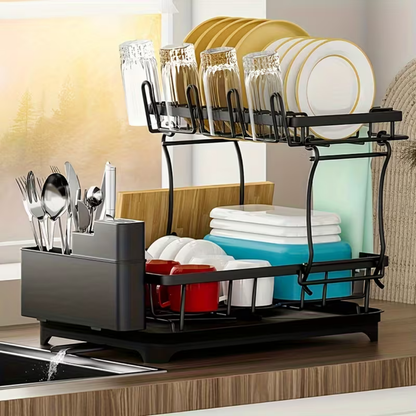 2-Tier Space-Saving Kitchen Dish Drainer Rack