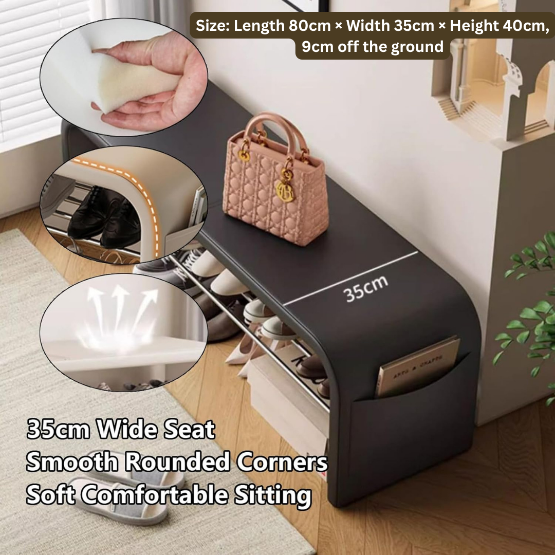 2-Tier Modern PU Leather Shoe Bench with Hidden Pocket