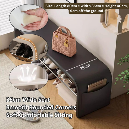 2-Tier Modern PU Leather Shoe Bench with Hidden Pocket