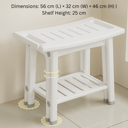 Ergonomic Design Bathroom Shower Stool Waterproof with Storage Shelf