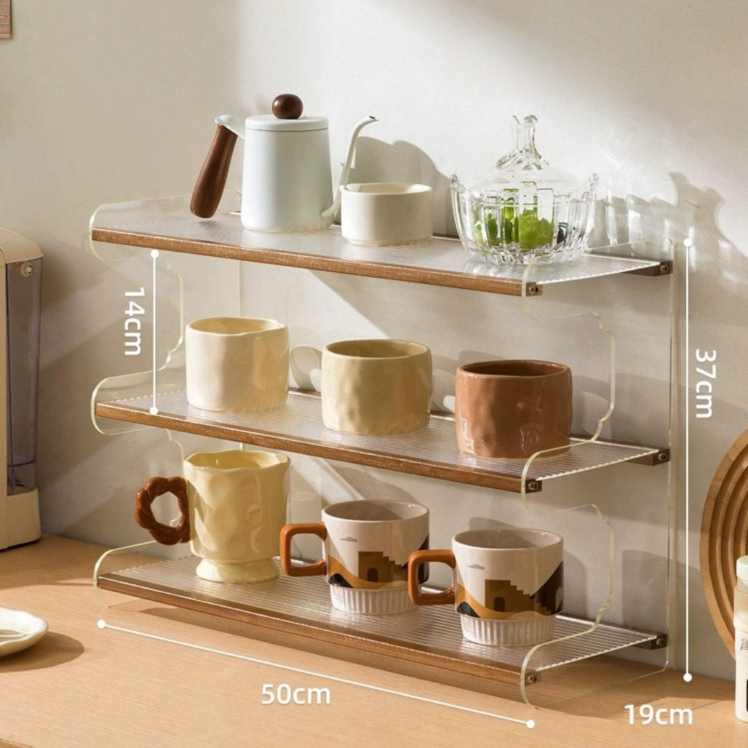 Elegant 4 Tier Versatile Usage Acrylic Wood Desktop Storage Shelf