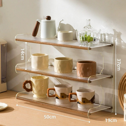 Elegant 4 Tier Versatile Usage Acrylic Wood Desktop Storage Shelf