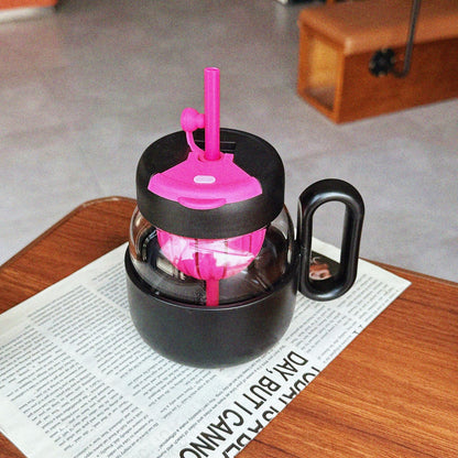 Kawaii Glass Beverage Mug with Lid & Straw (600 ml)
